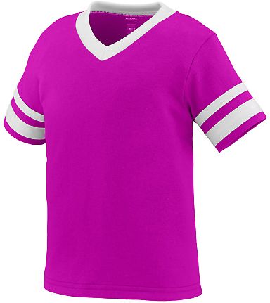 Augusta Sportswear 362 Toddler Sleeve Stripe Jerse in Power pink/ white front view