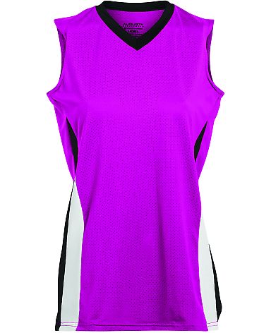 Augusta Sportswear 1356 Girls' Tornado Jersey in Power pink/ black/ white front view