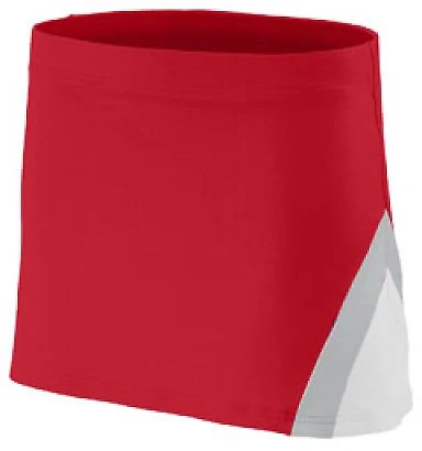 Augusta Sportswear 9205 Women's Cheerflex Skirt in Red/ white/ metallic silver front view
