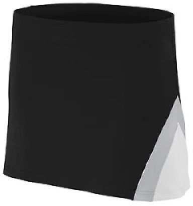 Augusta Sportswear 9206 Girls' Cheerflex Skirt in Black/ white/ metallic silver front view