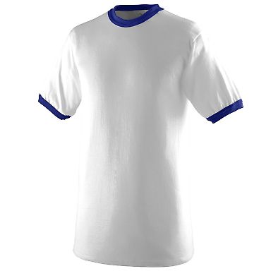 Augusta Sportswear 711 Youth Ringer T-Shirt in White/ purple front view
