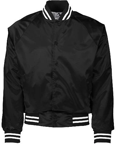Augusta Sportswear 3610 Satin Baseball Jacket Stri in Black/ white front view