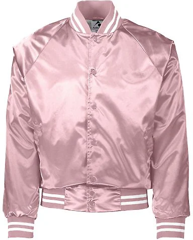 Augusta Sportswear 3610 Satin Baseball Jacket Stri in Light pink/ white front view