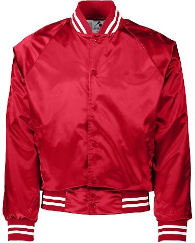 Augusta Sportswear 3610 Satin Baseball Jacket Stri in Red/ white front view