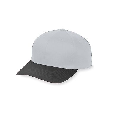 Augusta Sportswear 6206 Youth Six-Panel Cotton Twi in Silver grey/ black front view