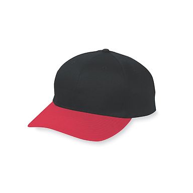 Augusta Sportswear 6206 Youth Six-Panel Cotton Twi in Black/ red front view