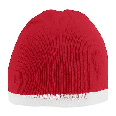 Augusta Sportswear 6820 Two-Tone Knit Beanie in Red/ white front view