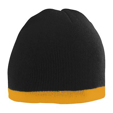 Augusta Sportswear 6820 Two-Tone Knit Beanie in Black/ gold front view