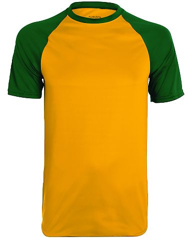Augusta Sportswear 1509 Youth Wicking Short Sleeve in Gold/ dark green front view