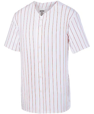 Augusta Sportswear 1685 Pinstripe Full Button Base in White/ red front view