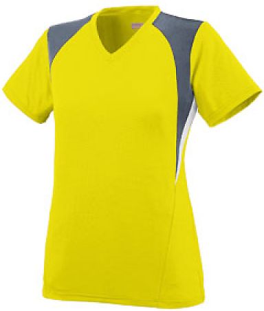 Augusta Sportswear 1295 Women's Mystic Jersey in Power yellow/ graphite/ white front view