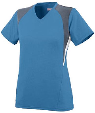 Augusta Sportswear 1295 Women's Mystic Jersey in Columbia blue/ graphite/ white front view