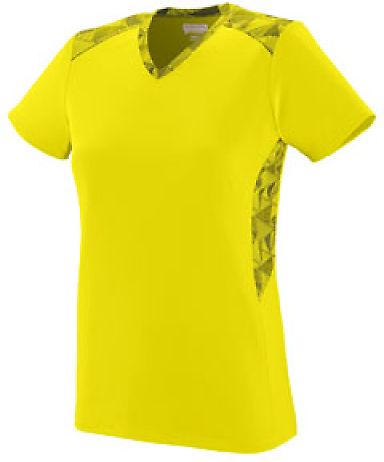 Augusta Sportswear 1360 Women's Vigorous Jersey in Power yellow/ power yellow/ black print front view