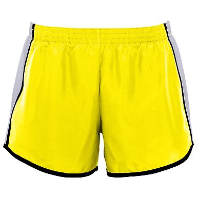 Augusta Sportswear 1266 Girls' Pulse Team Short in Power yellow/ white/ black front view