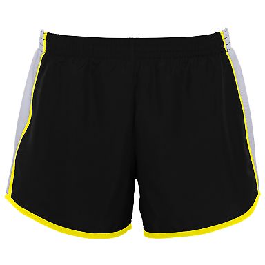 Augusta Sportswear 1266 Girls' Pulse Team Short in Black/ white/ power yellow front view