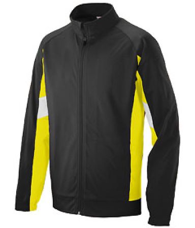 Augusta Sportswear 7723 Youth Tour De Force Jacket in Black/ power yellow/ white front view