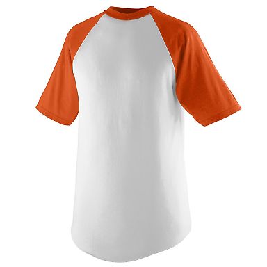 Augusta Sportswear 424 Youth Short Sleeve Baseball in White/ orange front view