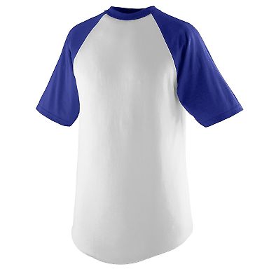 Augusta Sportswear 424 Youth Short Sleeve Baseball in White/ purple front view