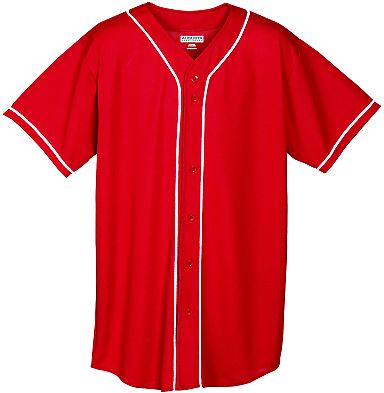 Augusta Sportswear 593 Wicking Mesh Button Front J in Red/ white front view
