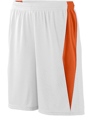 Augusta Sportswear 9736 Youth Top Score Short in White/ orange front view