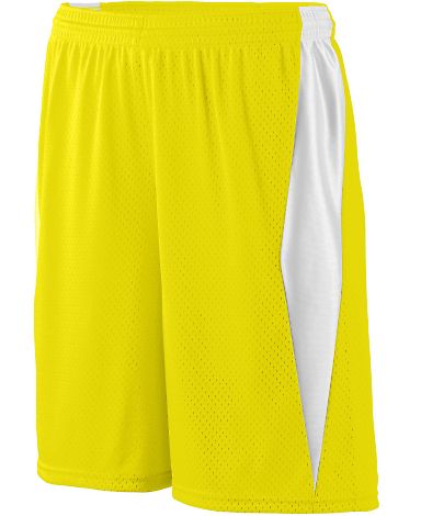 Augusta Sportswear 9736 Youth Top Score Short in Power yellow/ white front view