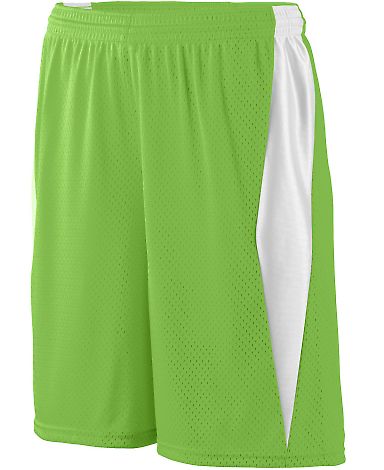 Augusta Sportswear 9736 Youth Top Score Short in Lime/ white front view