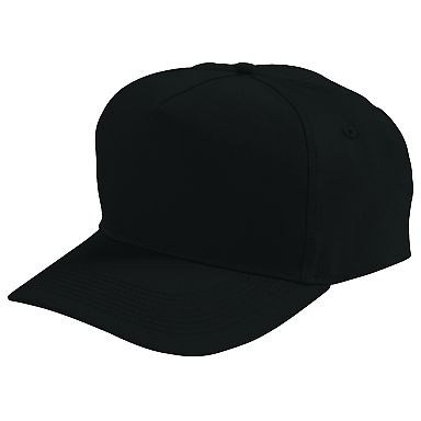 Augusta Sportswear 6207 Youth Five-Panel Cotton Tw in Black front view