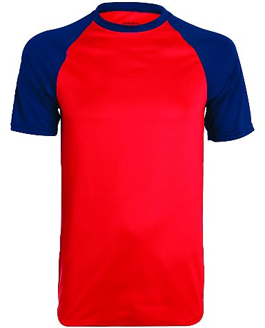 Augusta Sportswear 1508 Wicking Short Sleeve Baseb in Red/ navy front view