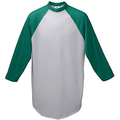 Augusta Sportswear 4421 Youth Three-Quarter Sleeve in Athletic heather/ dark green front view
