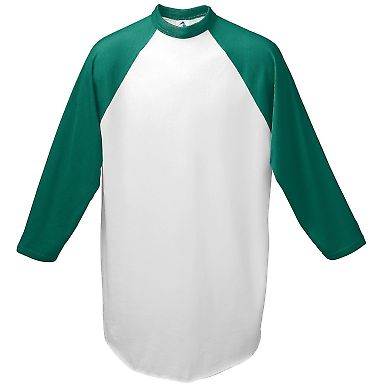 Augusta Sportswear 4421 Youth Three-Quarter Sleeve in White/ dark green front view