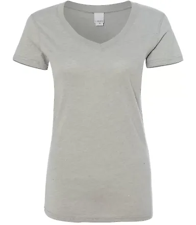 J America 8136 Women's Glitter V-Neck T-Shirt Oxford/ Silver front view