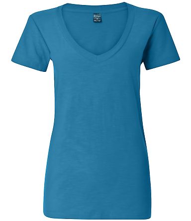 J America 8169 Ladies' V Neck Slub T Shirts in Oceanberry front view
