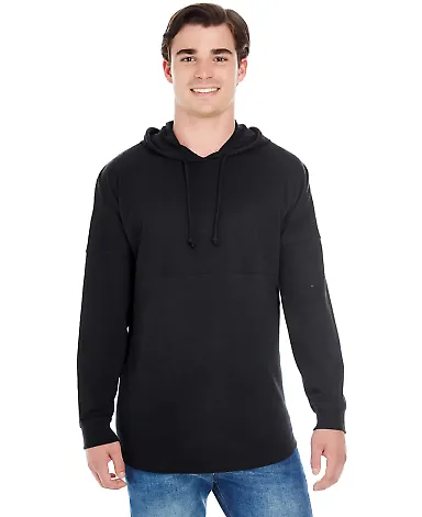 J America 8228 Hooded Game Day Jersey T-Shirt in Black front view