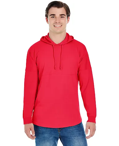 J America 8228 Hooded Game Day Jersey T-Shirt in Red front view