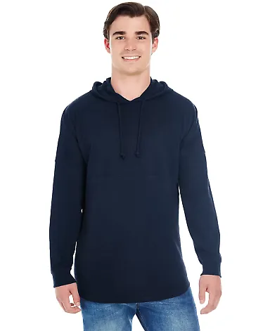 J America 8228 Hooded Game Day Jersey T-Shirt in Navy front view