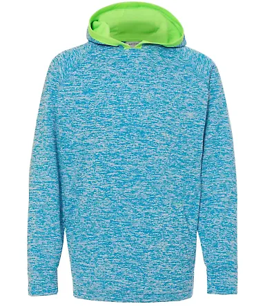 J America 8610 Youth Cosmic Fleece Hooded Pullover Electric Blue/ Neon Green front view