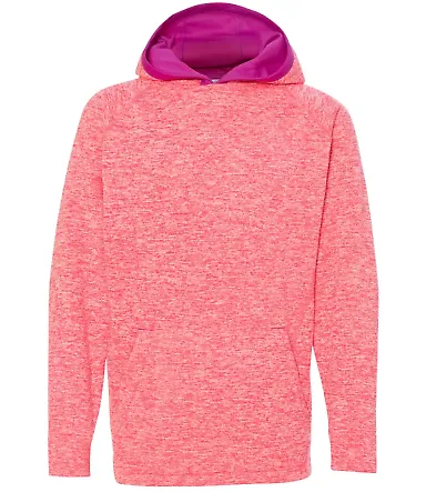J America 8610 Youth Cosmic Fleece Hooded Pullover Fire Coral/ Magenta front view