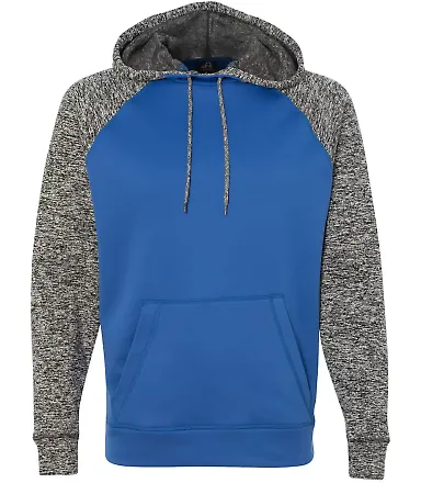 J America 8612 Colorblock Cosmic Fleece Hooded Pul Royal/ Charcoal Fleck front view