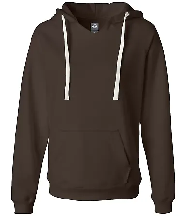 J America 8836 Women's Sueded V-Neck Hooded Sweats in Chocolate chip front view