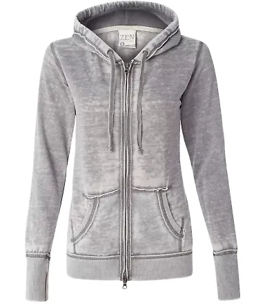 J America 8913 Women's Zen Fleece Full-Zip Hooded Cement front view