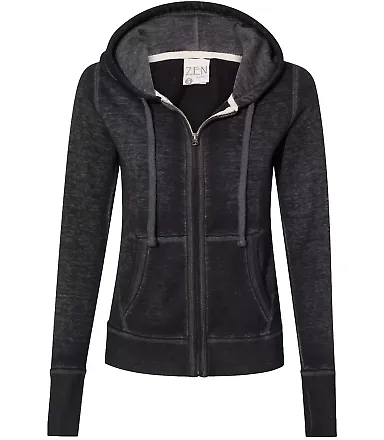 J America 8913 Women's Zen Fleece Full-Zip Hooded  Twisted Black front view