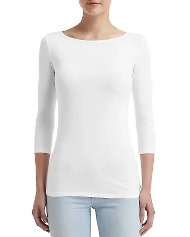 Anvil 2455L Women's Stretch Three-Quarter Sleeve T in White front view