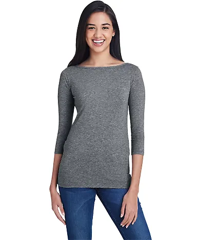 Anvil 2455L Women's Stretch Three-Quarter Sleeve T in Heather graphite front view