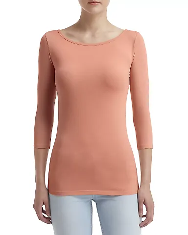 Anvil 2455L Women's Stretch Three-Quarter Sleeve T in Terracotta front view