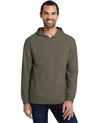 Anvil 73500 French Terry Unisex Hooded Pullover in Hthr city green front view