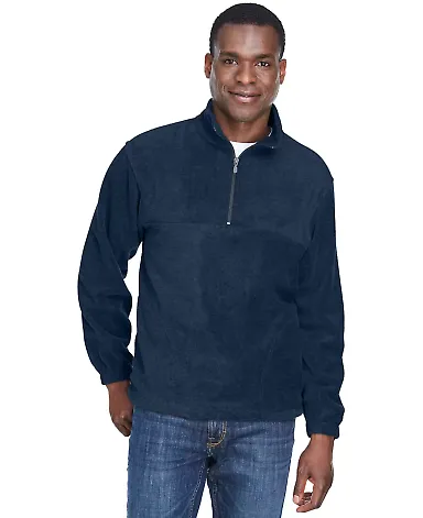 Harriton M980 Adult 8 oz. Quarter-Zip Fleece Pullo NAVY front view