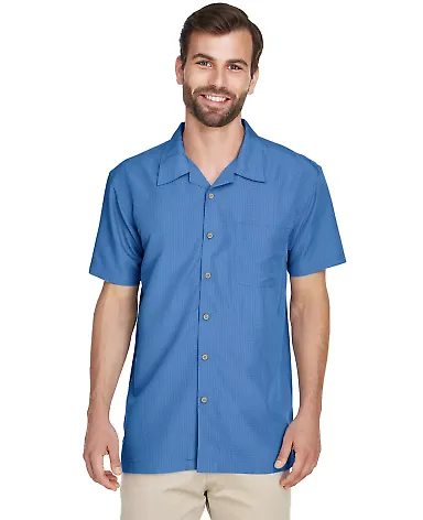 Harriton M560 Men's Barbados Textured Camp Shirt POOL BLUE front view