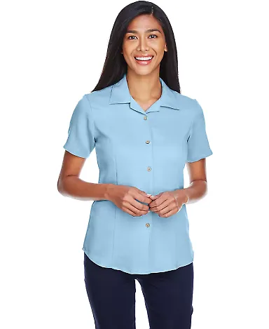 Harriton M570W Ladies' Bahama Cord Camp Shirt CLOUD BLUE front view