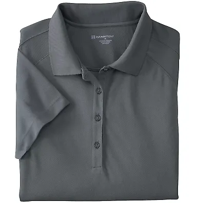 Harriton M374W Ladies' 3.8 oz. Polytech Mesh Inser CHARCOAL front view