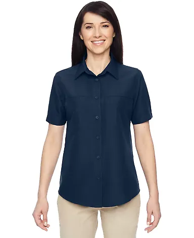 Harriton M580W Ladies' Key West Short-Sleeve Perfo NAVY front view